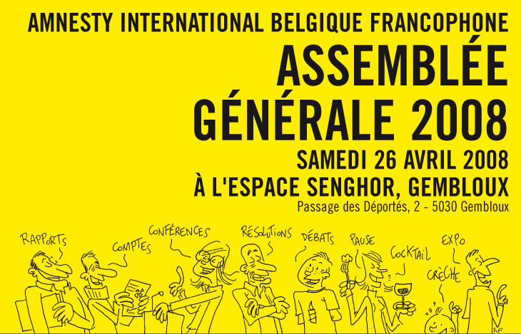 Un visuel graphique pour annoncer l'assemblée générale d'Amnesty International.