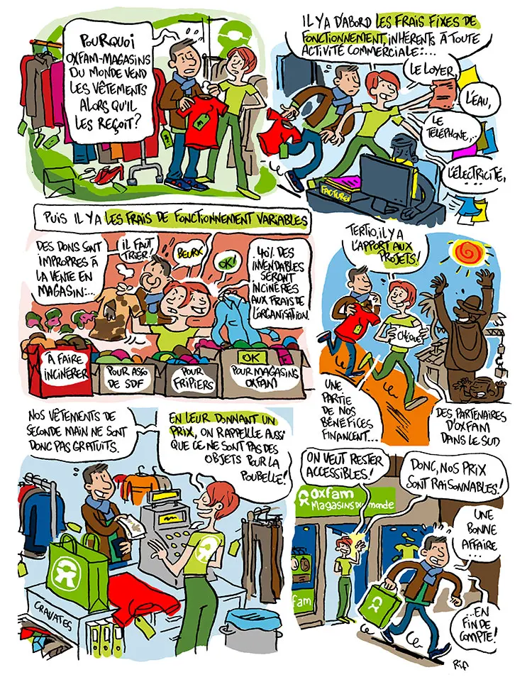 Planche de bande dessinée réalisée pour le magazine Déclic de Oxfam-Magasins du Monde
