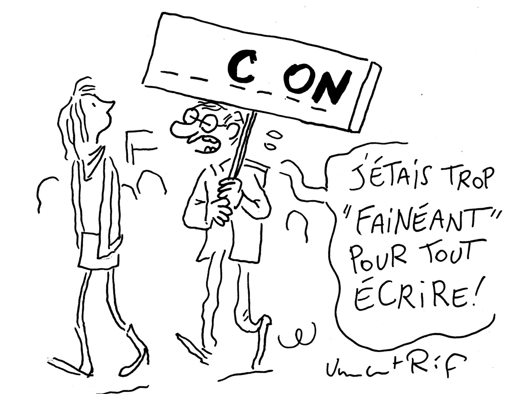 Dessin. Manifestation des fainéants contre Emmanuel Macron