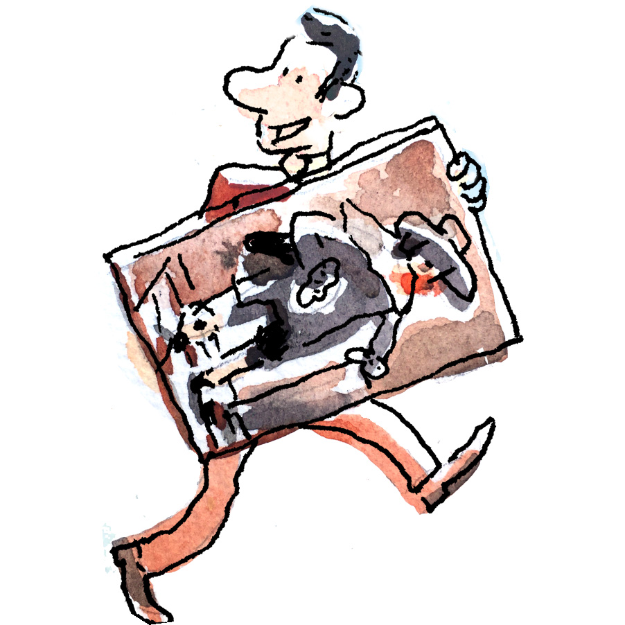 La vente de gré à grè. Détail d'une llustration à l'aquarelle de Vincent Rif