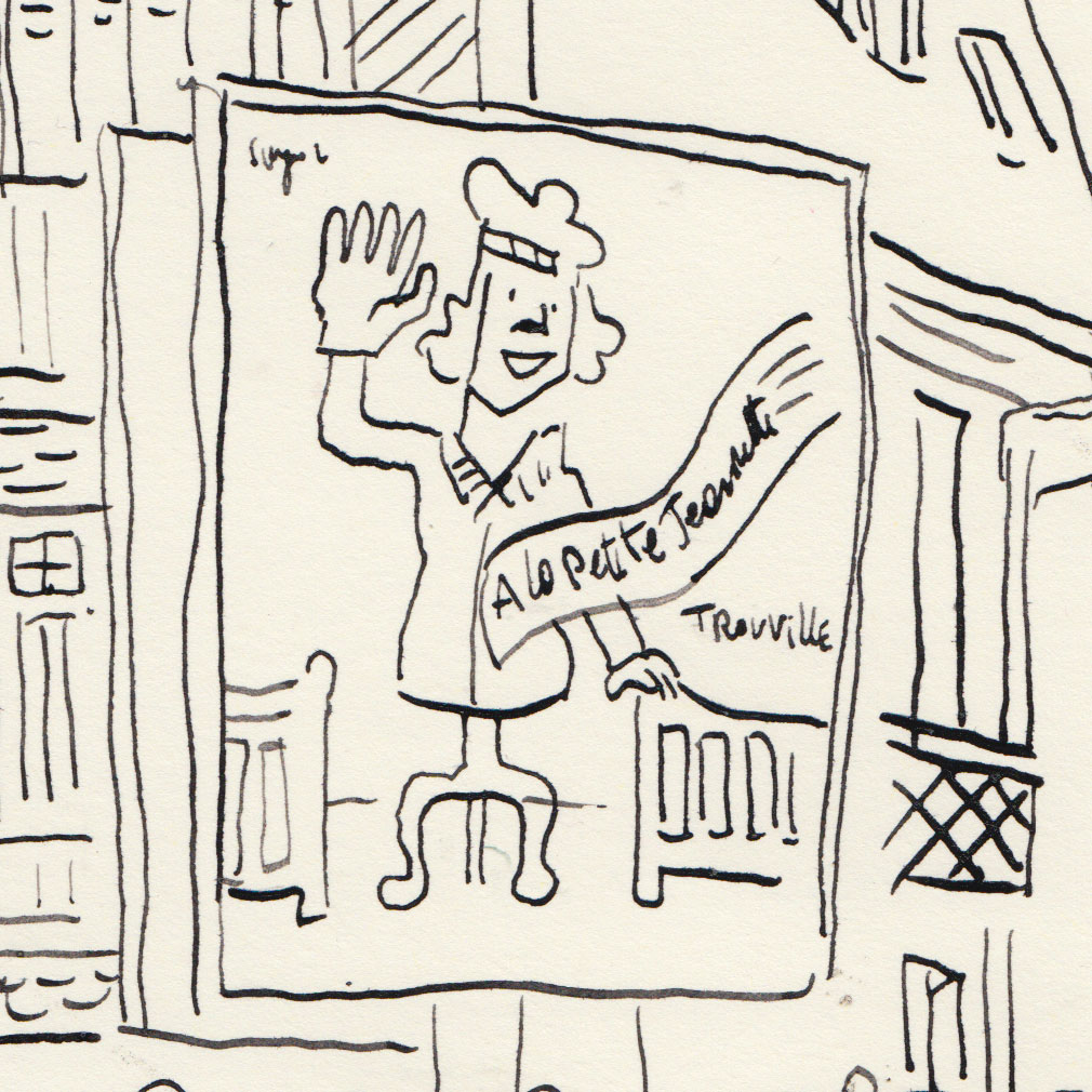 Détail d'un dessin extrait d'un carnet de voyage à Trouville