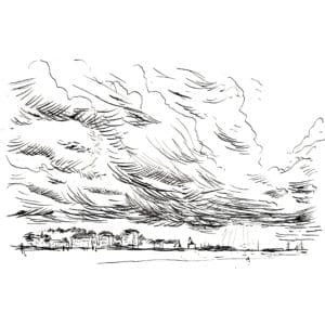 Trouville avec la pluie. Encre de Chine.