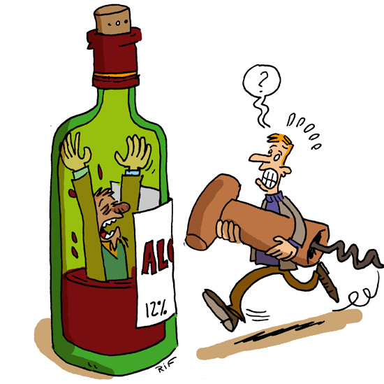 Illustration sur l'alcoolisme sur la santé pour le bimensuel En Marche.