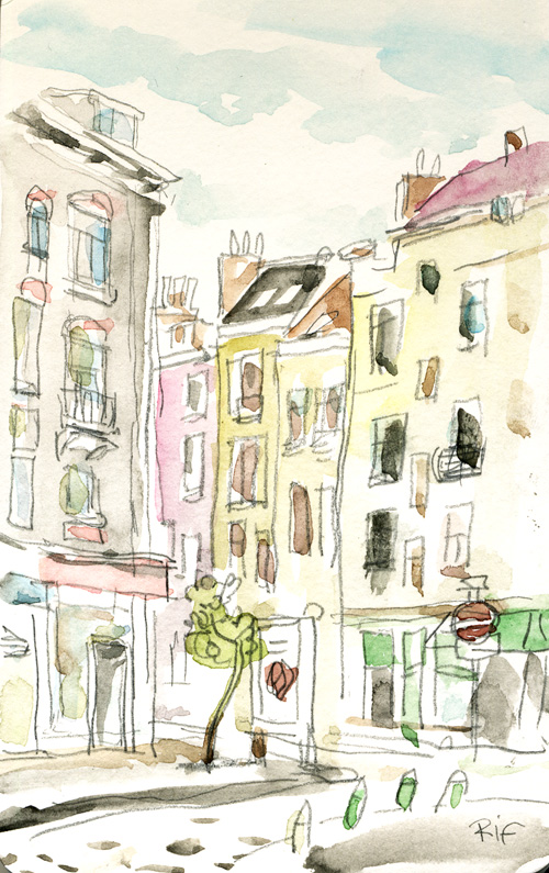 Croquis dans le quartier du Bailli. Crayon et aquarelle.