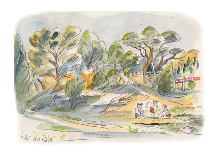 Lac du Paty - Crayon gras et aquarelle