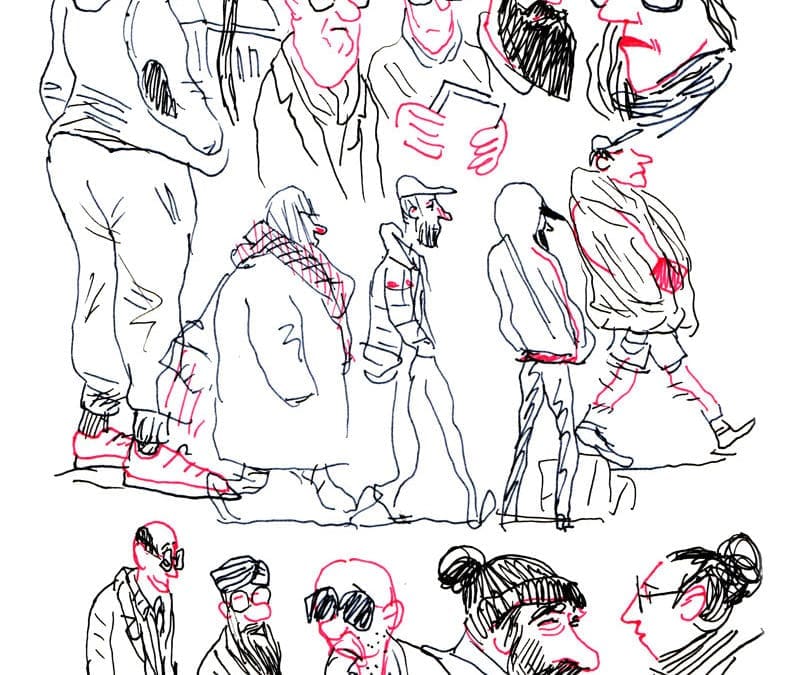 Croquis au marché de la Place du jeu de balle