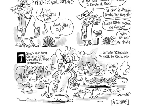 Conte du chaperon rouge et du COVID-19. Planche de BD