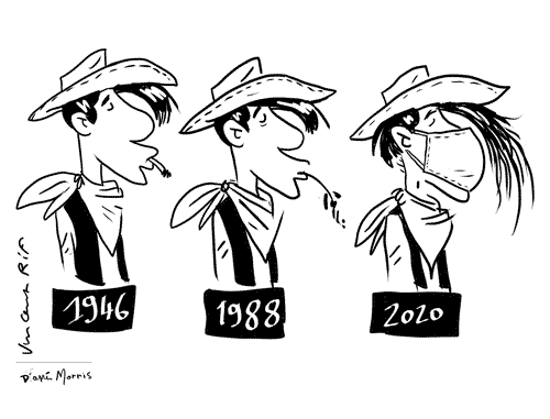 Naissance de Lucky Luke. Lucky Luke et la cigarette. Lucky Luke et le COVID-19.