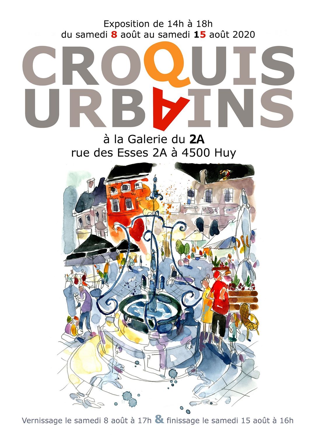 affiche de l'exposition croquis urbains à Huy - aout 2020