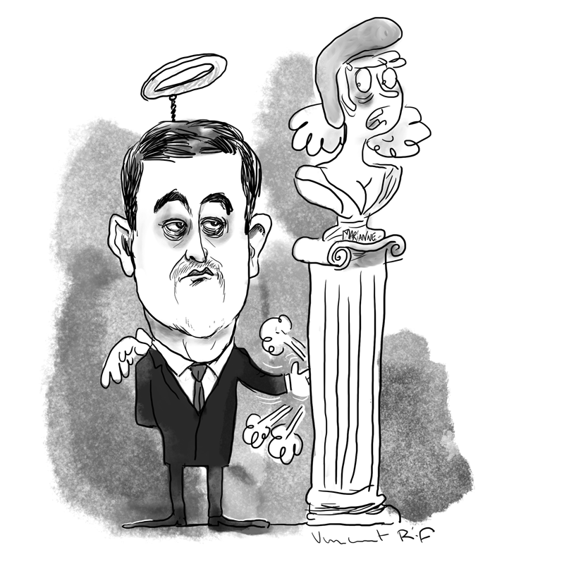 Caricature animée de Gérard Darmanin, Ministre de l'Intérieur français. 