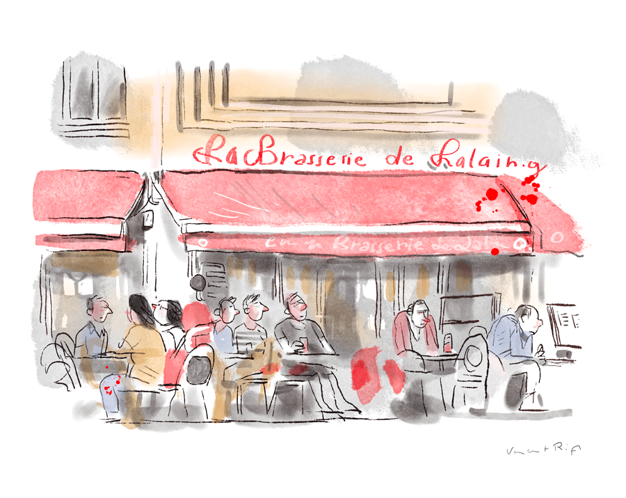 Brasserie de lalaing, schaerbeek, peinture numérique d'une terrasse de café