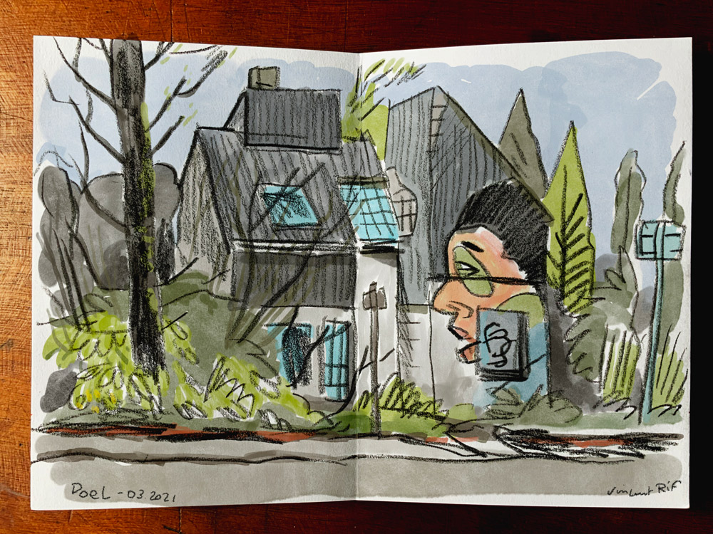 sketchbook-watercolor abandoned houses à doel, belgique, belgium