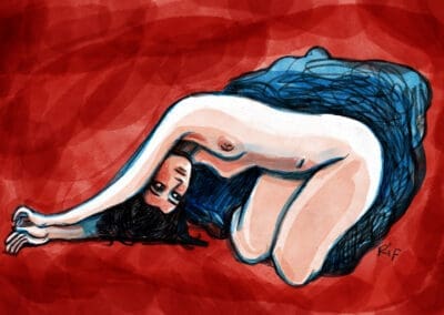 Le pont. Peinture numérique sur ProCreate d'après un dessin d'après modèle féminin réalisé à la pierre noire