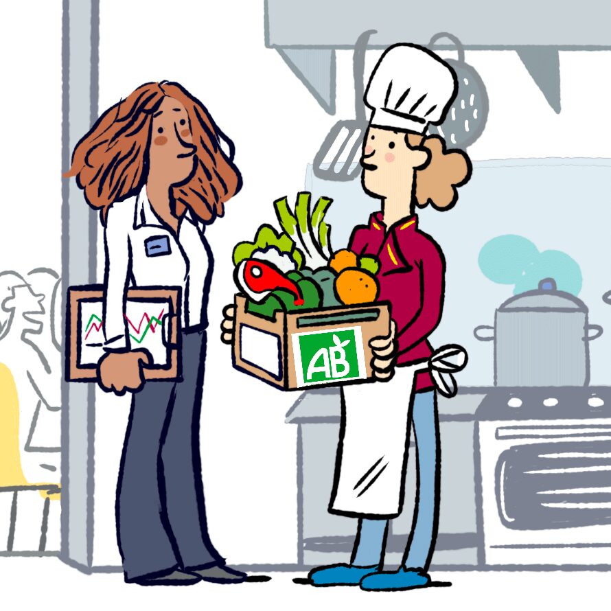 dessin extrait d'un doodlevideo sur le bio dans les cantine