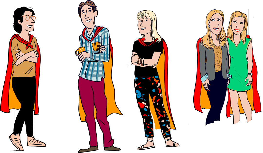portrait-groupe-hemato-personnages-superheros Portrait en groupe style BD et super-héros pour une entreprise