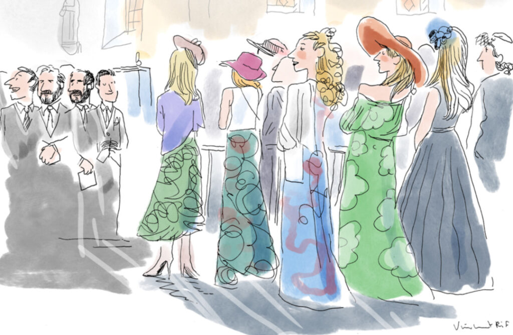 les dames d'honneur dessins de mariage en couleur ou à l'aquarelle