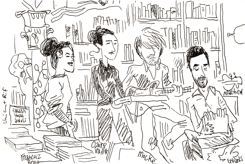 croquis du concert de Francoiz Breut (Mathieu Pierloot à droite, auteur du livre)