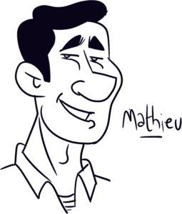 Mathieu, exemple de caricatures en trois minutes par Vincent Rif. Réalisées sur iPad avec Procreate.