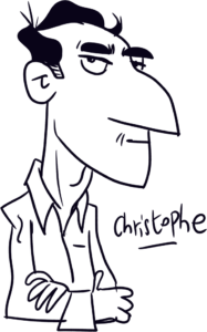 Christophe, Exemple de caricatures en trois minutes par Vincent Rif. Réalisées sur iPad avec Procreate.