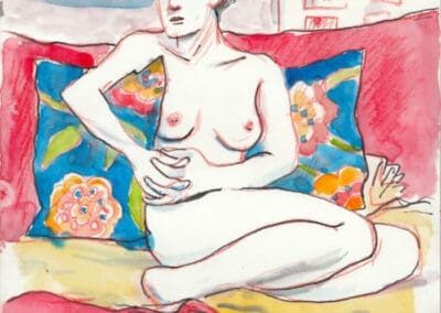 Croquis d'après modèle vivant (crayons Polycolor et aquarelle Sennelier sur Canson A4, 2023)