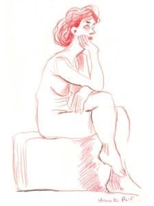 Crayon rouge. Croquis de modèle vivant en rouge et vert lors de la session du 24 janvier à l'Atelier sur le Vif du Grand Studio