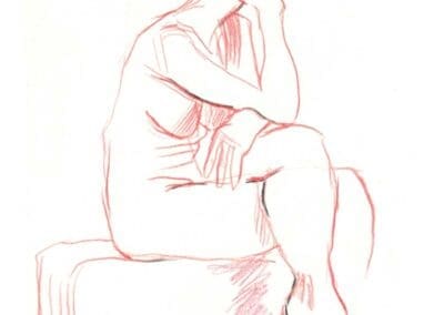 Crayon rouge. Croquis de modèle vivant en rouge et vert lors de la session du 24 janvier à l'Atelier sur le Vif du Grand Studio