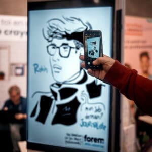 Stand de dessin d'avatars et partage sur les réseaux sociaux