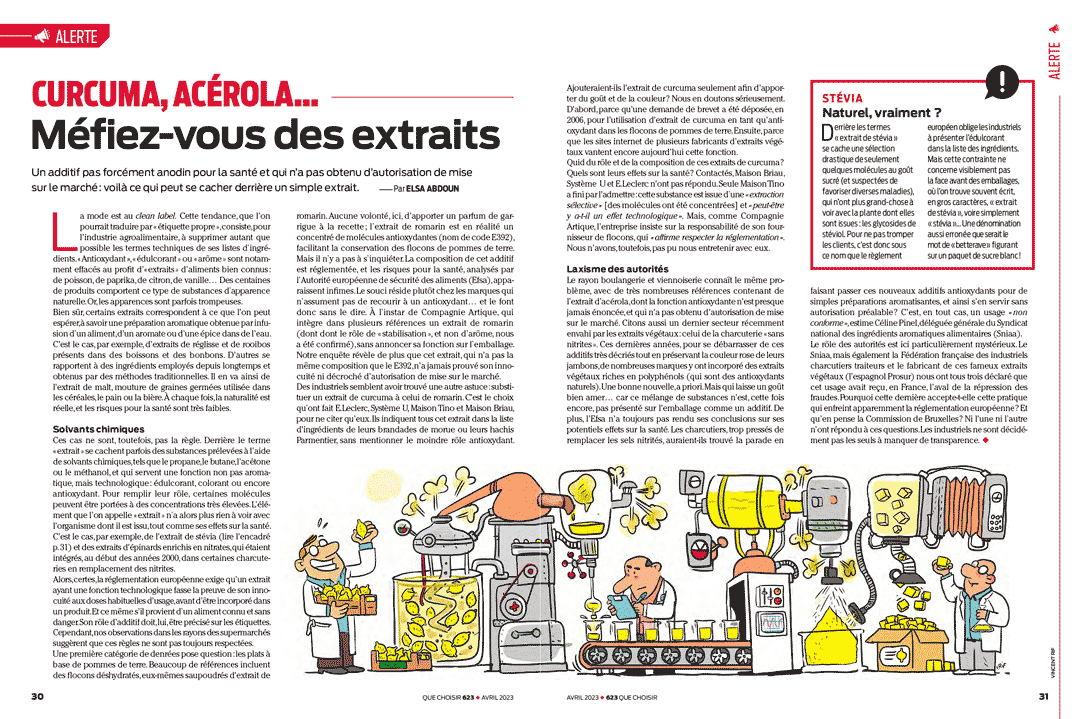 Illustration sur les produits dérivés pour que choisir mis en page