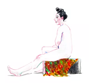 dessin d'après modele vivant au crayons de couleur