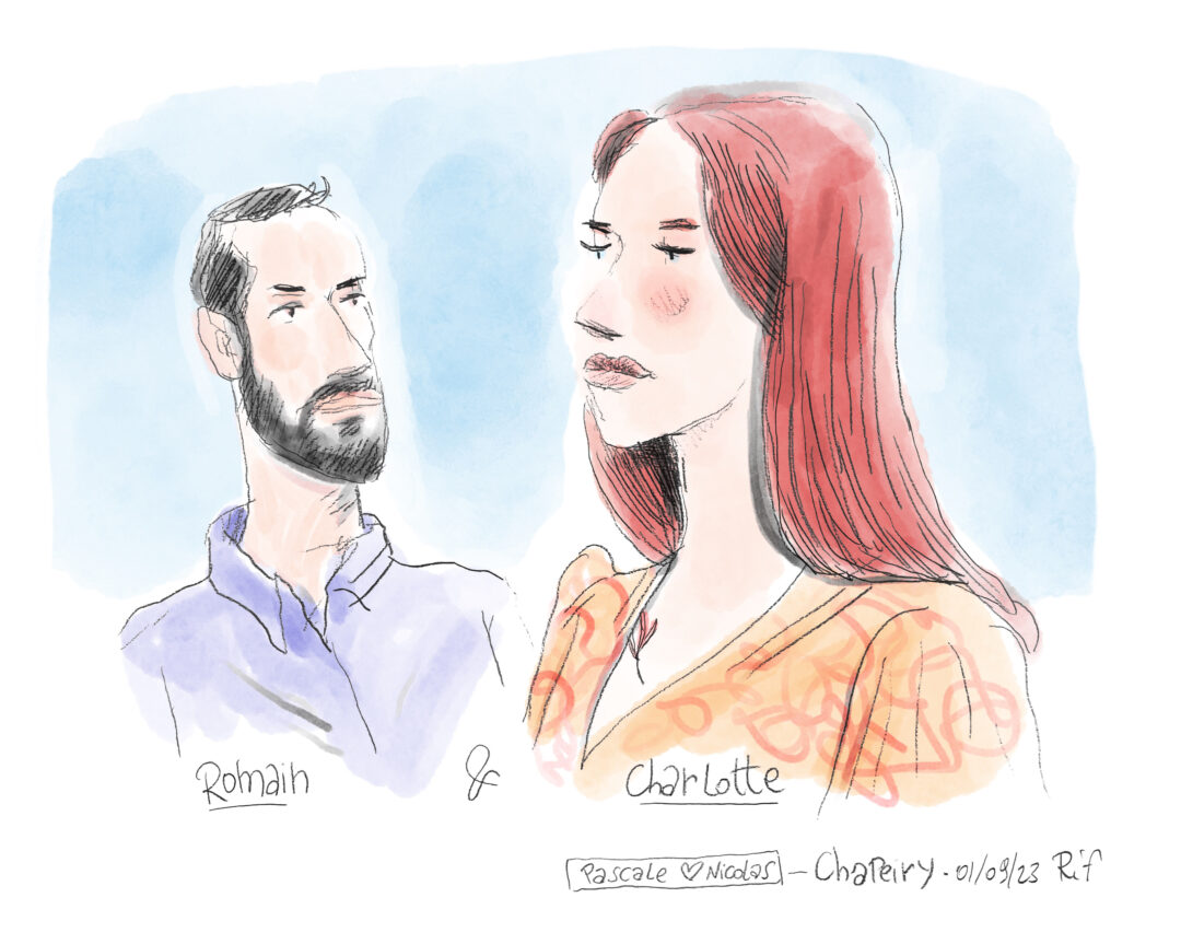 Portrait de couple en couleur. romain et charlotte par Vincent Rif, dessinateur de mariage