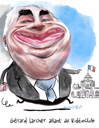 Caricature de Gérard Larcher. Suite à un article du Canard enchaîné, une enquête a été ouverte au sujet d’une potentielle sextape au Sénat. Dans le cadre d'un scandale à la sex-tape.