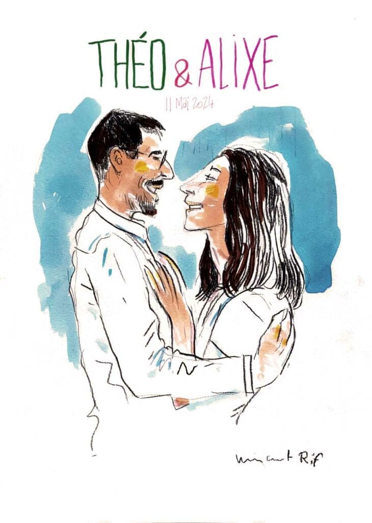 Dessin du mariage de Alixe et théo par dessinateur de mariage