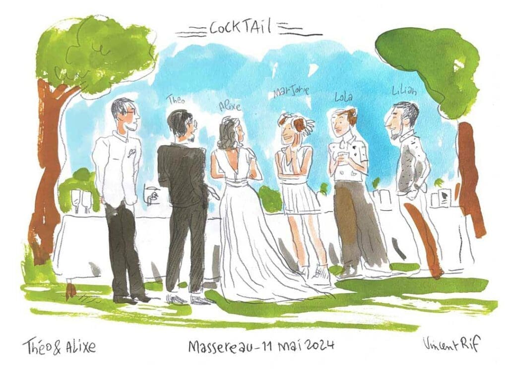 Dessin du mariage de Alixe et théo par dessinateur de mariage