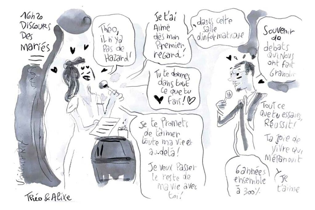Dessin du mariage de Alixe et théo par dessinateur de mariage
