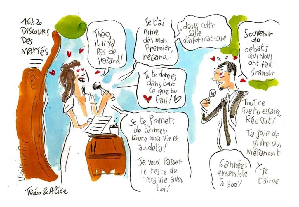 Dessin du mariage de Alixe et théo par dessinateur de mariage