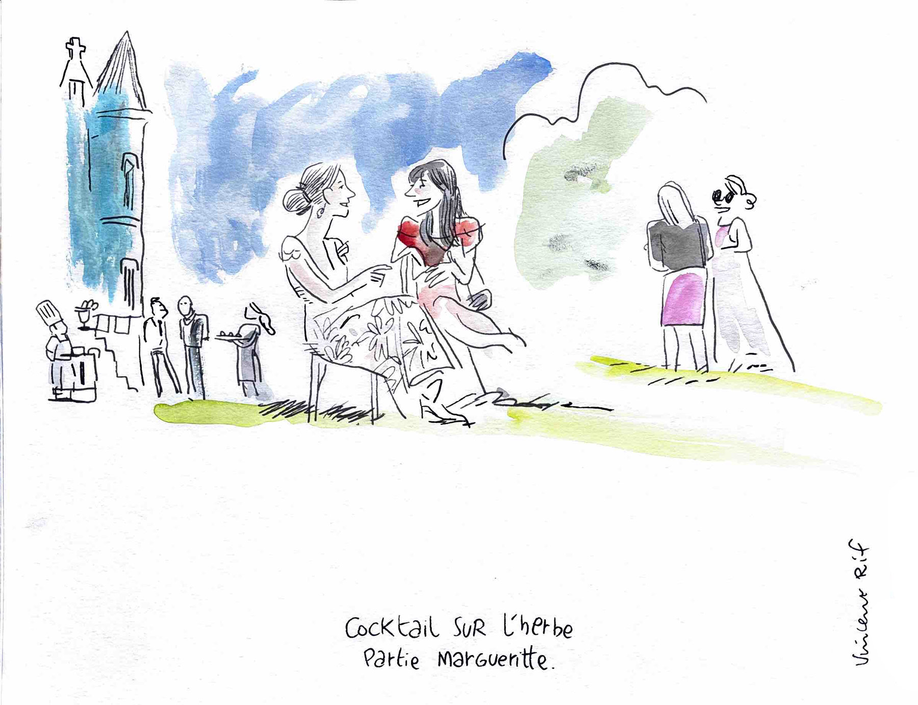 Marguerite_Valentin_dessins_mariage_13 dessin de mariage - portrait dans les jardins du chateau de vieuville