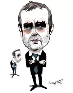 Stéphane Lecornu, caricature d'un Premier Ministre, de face et de profil