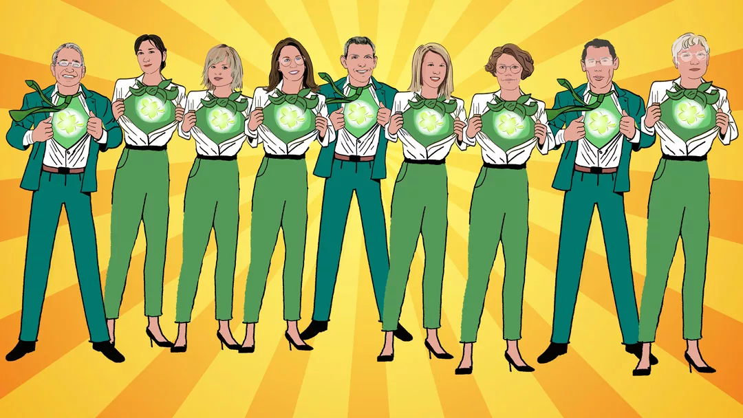 Portrait d'une équipe de travail en super-héros