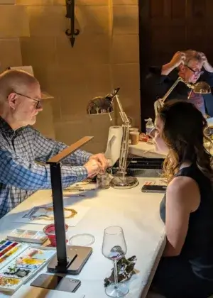 Le duo de têtes, deux portraitistes ici en action au château Laffite, Bordeaux duo de têtes portraits événement