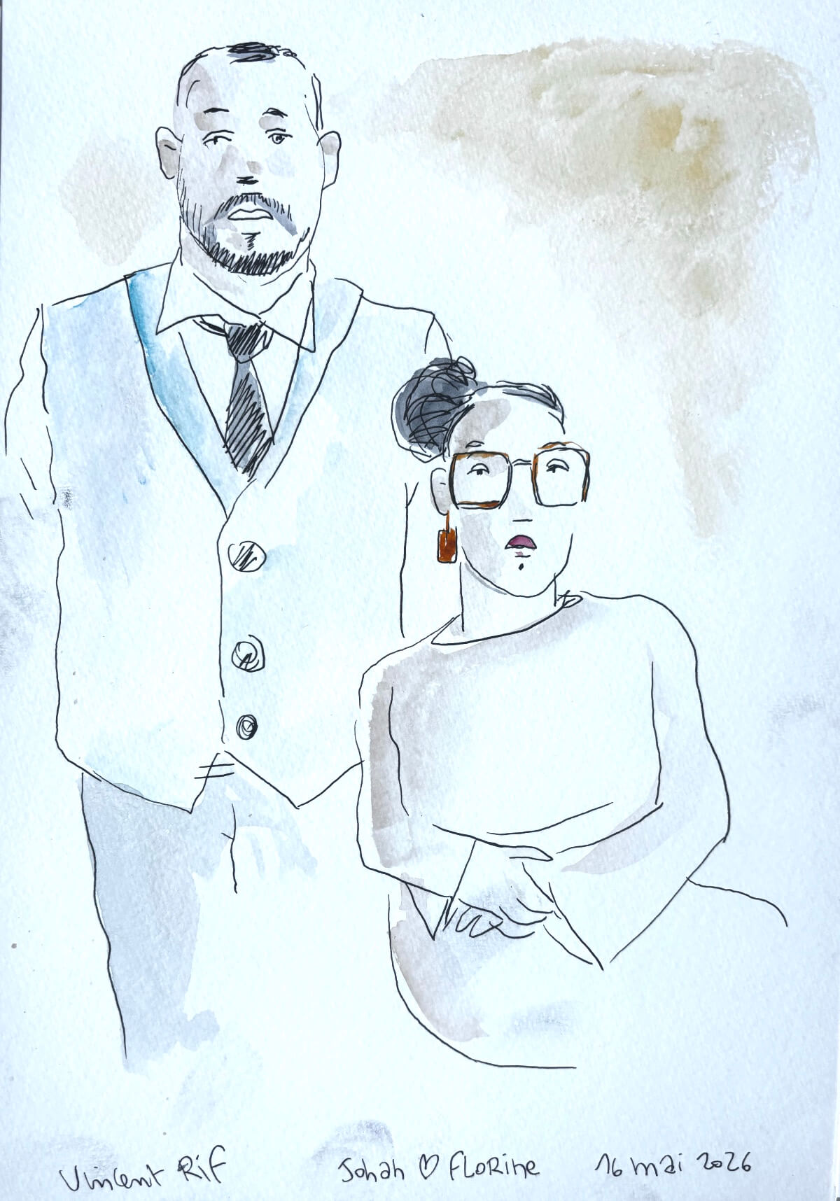 Portrait-couple Dessin fait au mariage de Florine et Johan