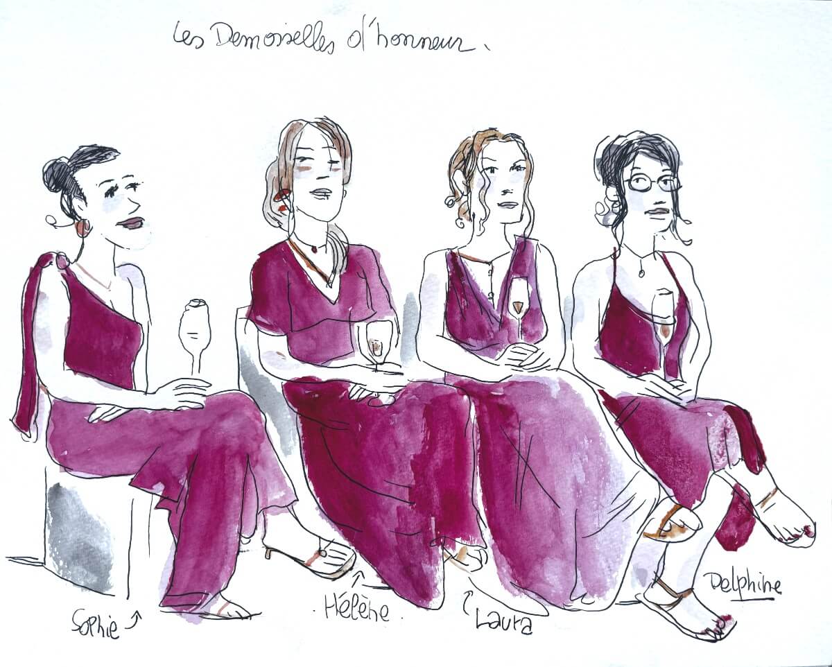 Quatre_Demoiselles_D'honneur Dessin fait au mariage de Florine et Johan