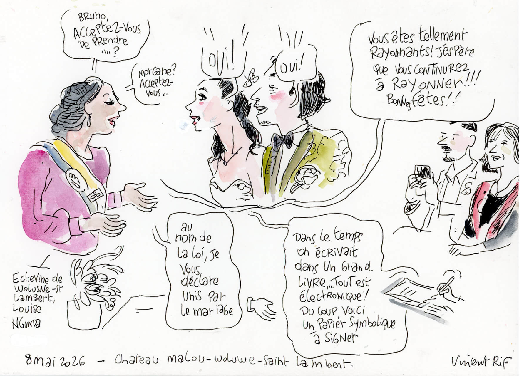 echevine-discours Dessin du discours de l'échevine de Woluwe Saint Lamber
