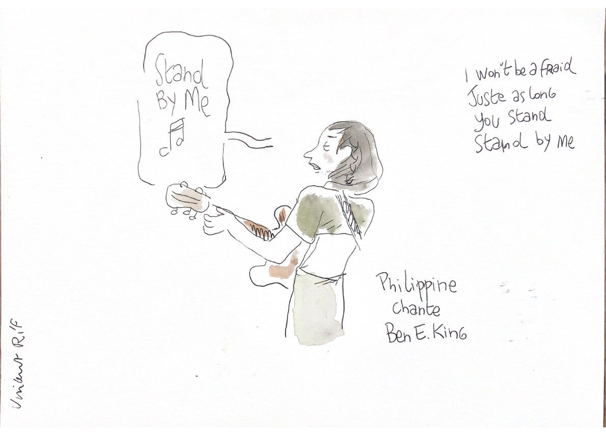 chanson stand by me dessin de la cérémonie laique au mariage de Louise et Romain, adèle, chanson