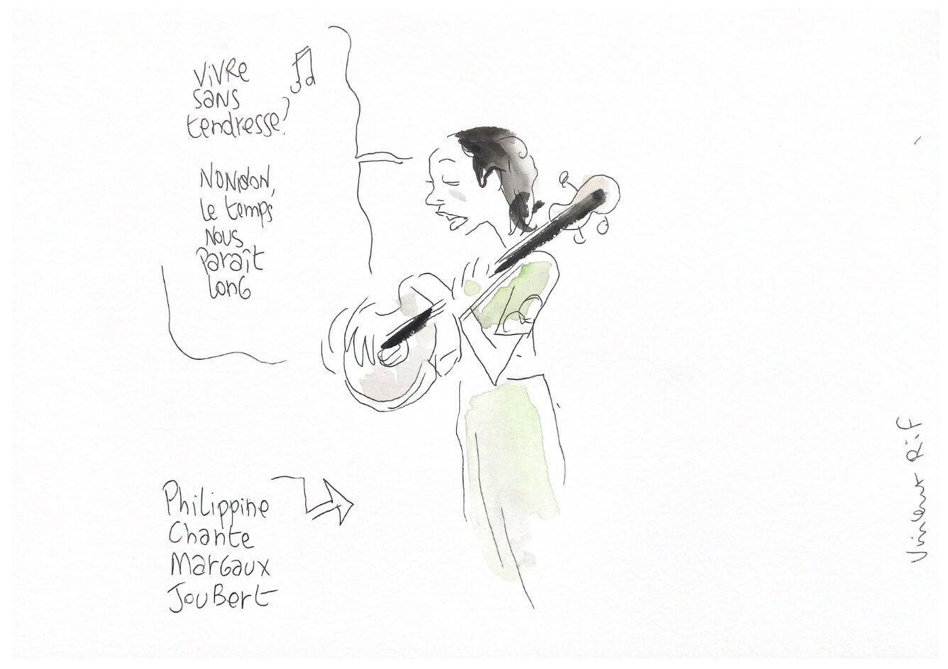 chanson vire sans tendresse dessin de la cérémonie laique au mariage de Louise et Romain, adèle, chant
