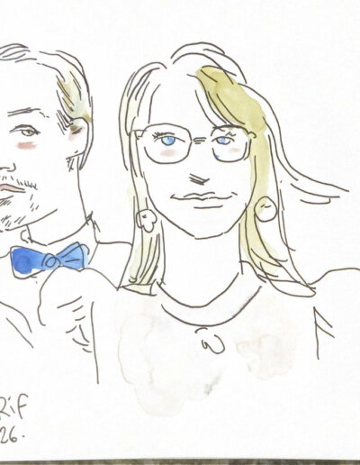 Dessin du mariage de Philippe et Christelle - abbaye d'aulne septembre 2026 portraits